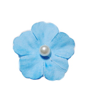 Floare hartie bleu cu perla alba, 30mm 1 buc
