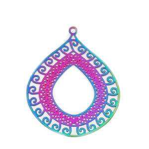 Pandantiv otel inoxidabil 201, IP(placat cu ioni), multicolor, 40x32.5x0.2mm

