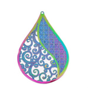 Pandantiv otel inoxidabil 201, IP(placat cu ioni), multicolor, 60x40.5x0.2mm

