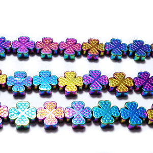 Margele hematit, placate multicolor, trifoi cu 4 foi, 8x8x2.5mm 1 buc