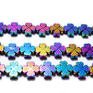 Margele hematite, placate multicolor, trifoi cu 4 foi, 8x8x2.5mm 1 buc