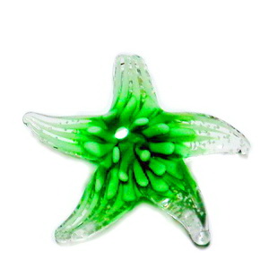 Pandantiv Murano, stea de mare, alba cu verde, 43~49x13mm 1 buc