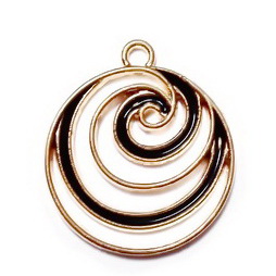 Pandantiv metalic, emailat, auriu cu negru, spirala 24x21x1.5mm