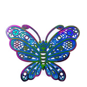 Pandantiv otel inoxidabil 201, IP(placat cu ioni), multicolor, fluturas 26x34.5x0.3mm
 1 buc