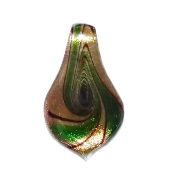 Pandantiv Murano, verde cu auriu, lacrima 60x34x11 mm