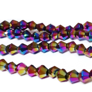 Cristale biconice albastre  placate multicolor  4mm