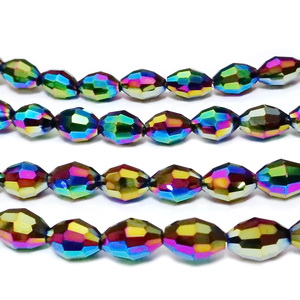 Margele sticla, ovale, placate multicolor, 8.5x6mm 1 buc