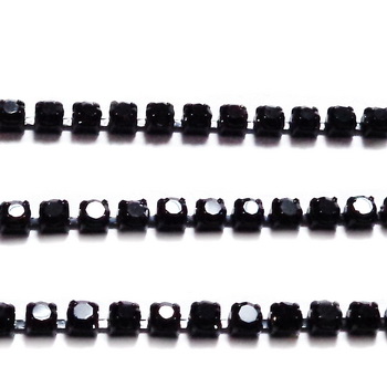 Margele montee rhinestone, insiruite, sticla neagra pe baza neagra, 2x2mm 1 m