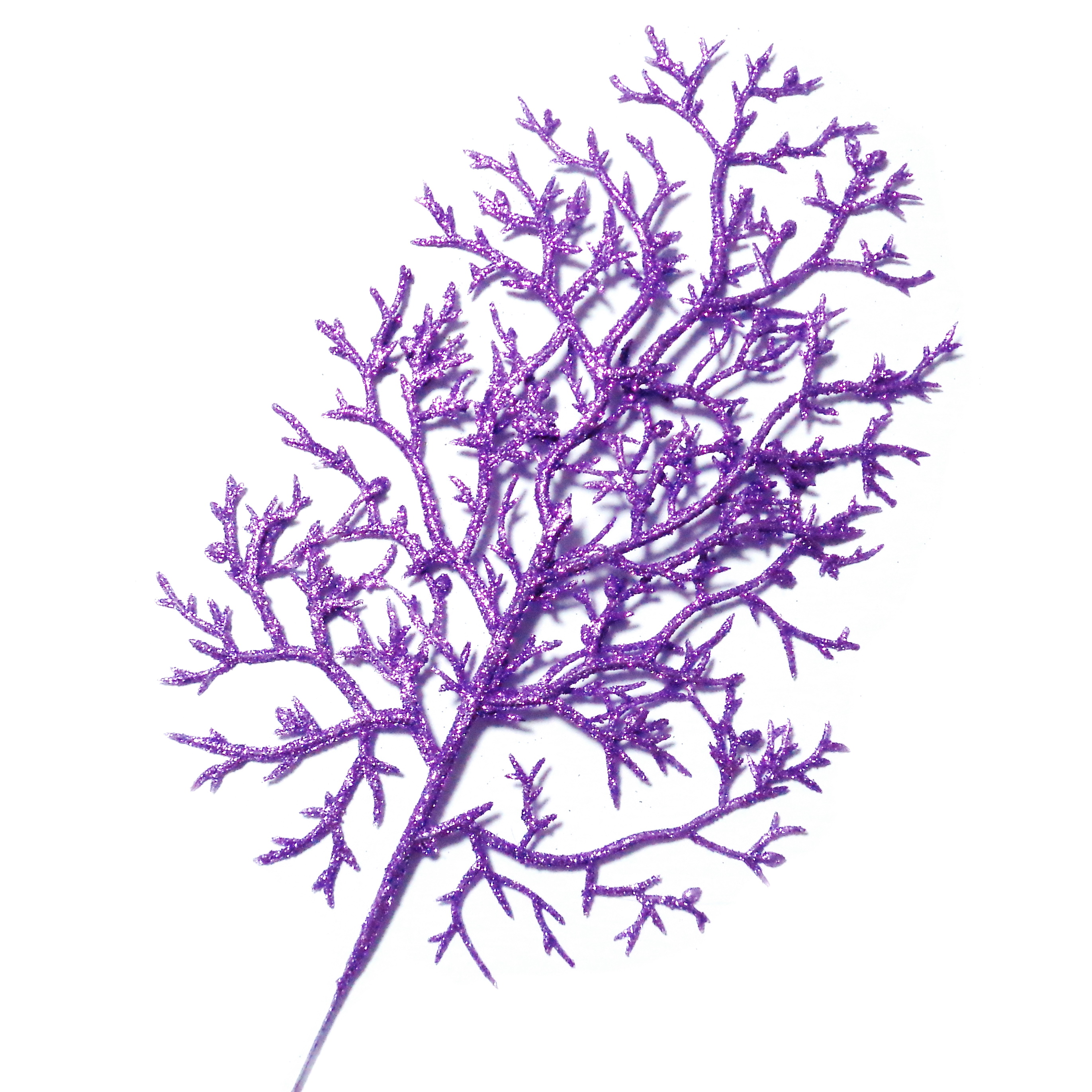 Ornament pt, Craciun, frunza cu glitter violet, 23x16cm + codita 22cm