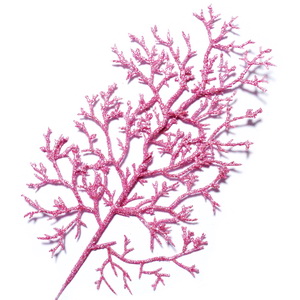 Ornament pt, Craciun, frunza cu glitter roz, 23x16cm + codita 22cm