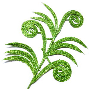 Ornament pt, Craciun, frunza cu glitter verde, 25x20cm + codita 22cm 1 buc