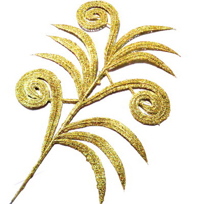 Ornament pt, Craciun, frunza cu glitter auriu, 25x20cm + codita 22cm 1 buc