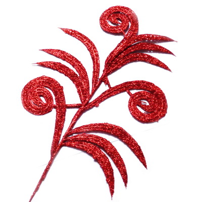 Ornament pt, Craciun, frunza cu glitter rosu, 25x20cm + codita 22cm 1 buc