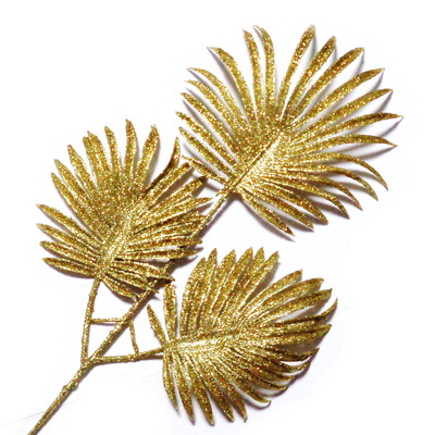 Ornament pt, Craciun, frunza cu glitter auriu, 23x19cm + codita 22cm 1 buc