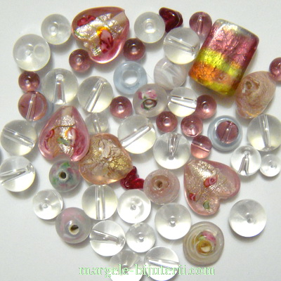 Mix sticla Murano roz 6-16mm- 50 grame( 25