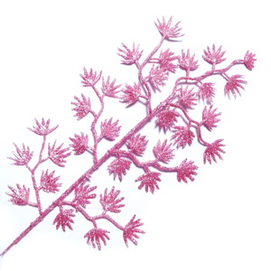 Ornament pt, Craciun, frunza cu glitter roz, cu frunzulite, 23x16cm + codita 22cm