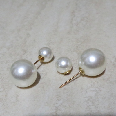 Ace brosa, aurii, 34x1.2mm, perle plastic crem de 10mm si 14mm 1 buc