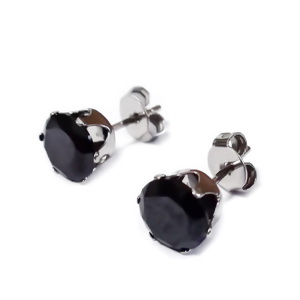 Cercei otel inoxidabil 304, Cubic Zirconia negru de 7mm 1 pereche