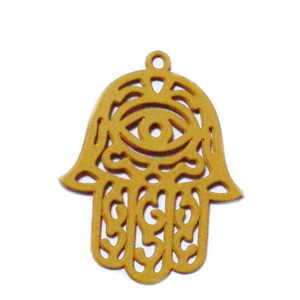 Pandantiv otel inoxidabil 430, gravat, auriu-mat, mana Hamsa 23x18x0.3mm 1 buc