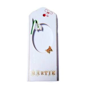 Cutie carton martisor, alb cu ghiocei, 14.5x5.3x1cm
