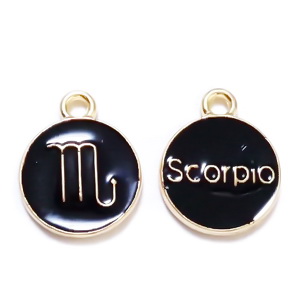 Pandantiv metalic emailat, auriu cu negru, SCORPION, 15x12x2mm