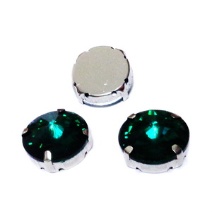 Margele montee rhinestone, sticla, rotunde, verde smarald, 19x8mm 1 buc