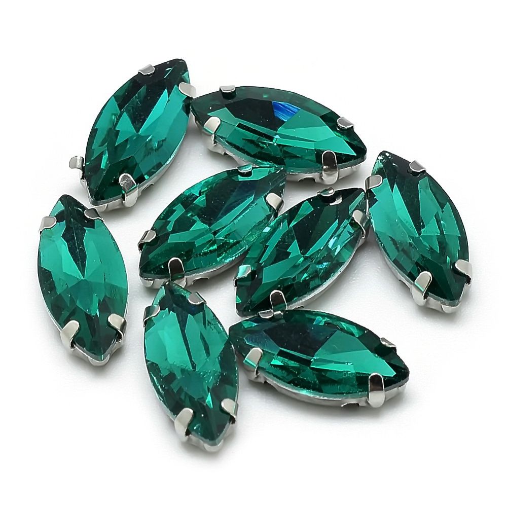 Cristale rhinestone, ochi de cal, verde-smarald, de cusut, 10x5x4mm 1 buc