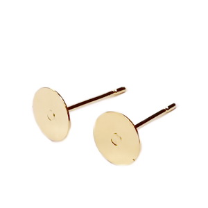 Tortite cercei cu tija, otel inoxidabil 202, placate cu aur 24K, platou 6mm, tija 10x0.7mm 2 buc