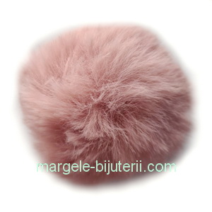Pandantiv rotund din imitatie blana de iepure, cu elastic pt. prindere, roz-maro, 55~74mm 1 buc