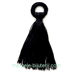 Pandantiv polyester negru cu inel metalic, 98~110x24~26x10~15mm 1 buc