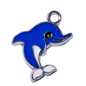 Pandantiv metalic, emailat, albastru, delfin 26x20x2mm