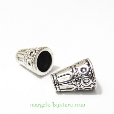 Capac argintiu antichizat, 15x12mm, orificiu 3.5mm