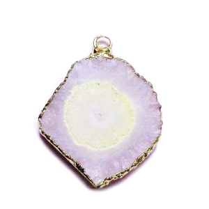Pandantiv druzy agate alb cu gri, electroplacat cu auriu pe margine, 25x20x5mm 1 buc