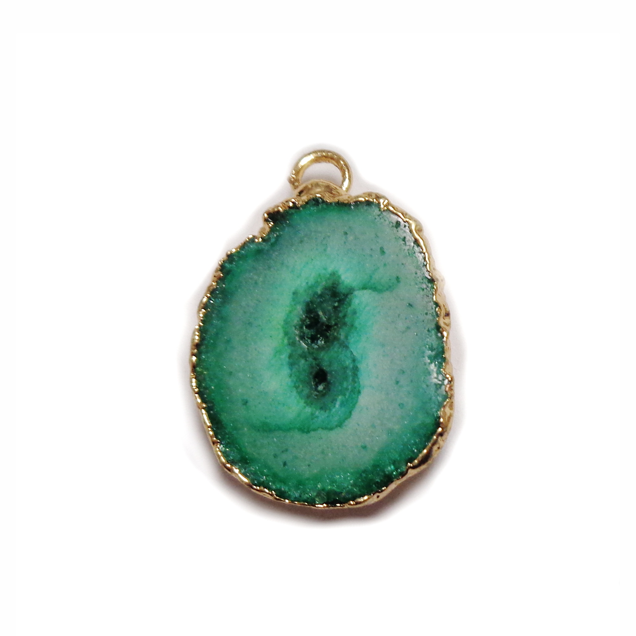 Pandantiv druzy agate verde, electroplacat cu auriu pe margine, 27x20x5mm 1 buc