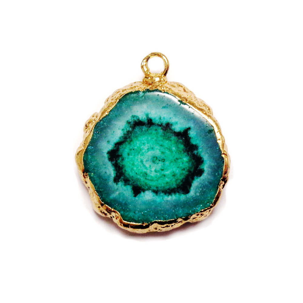 Pandantiv druzy agate verde, electroplacat cu auriu pe margine, 31x23x5mm 1 buc