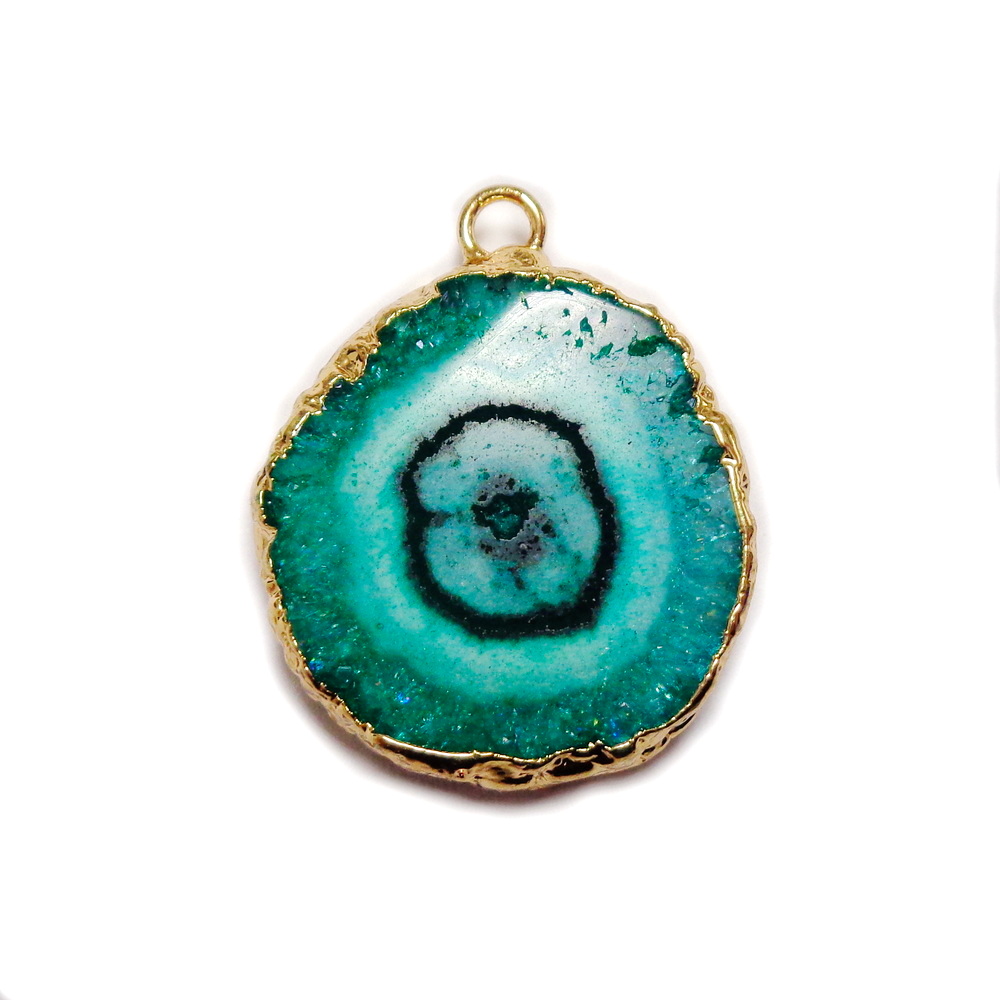 Pandantiv druzy agate verde, electroplacat cu auriu pe margine, 31x23x5mm 1 buc