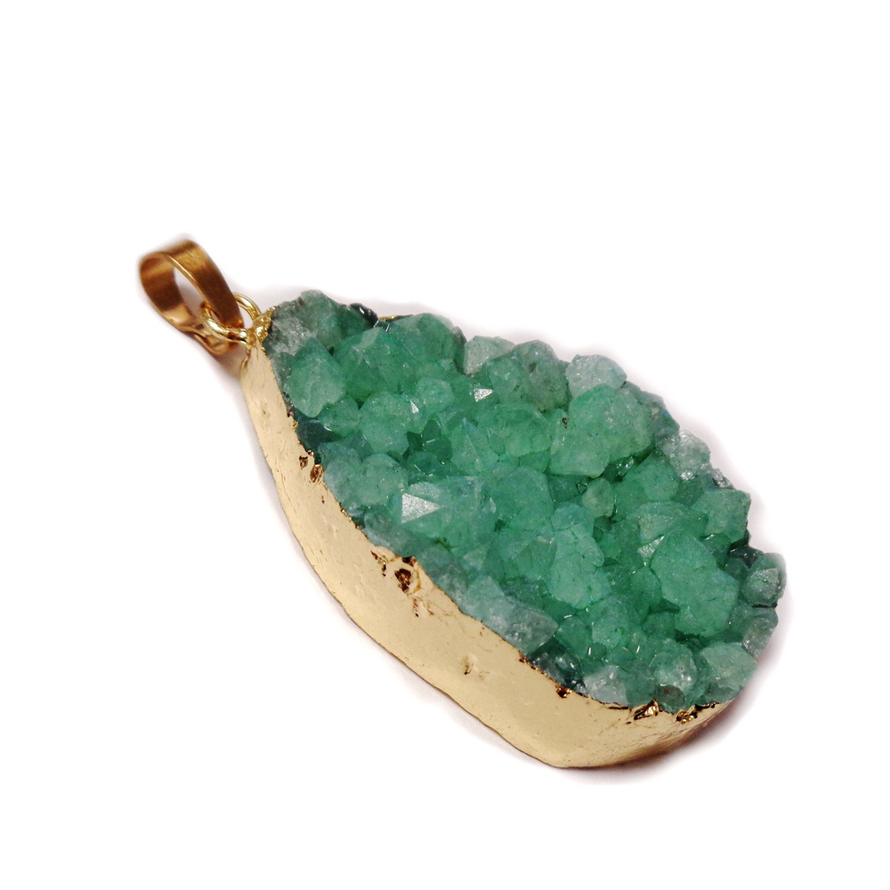 Pandantiv druzy agate verde, electroplacat cu auriu pe margine, 50x26x7~14mm 1 buc