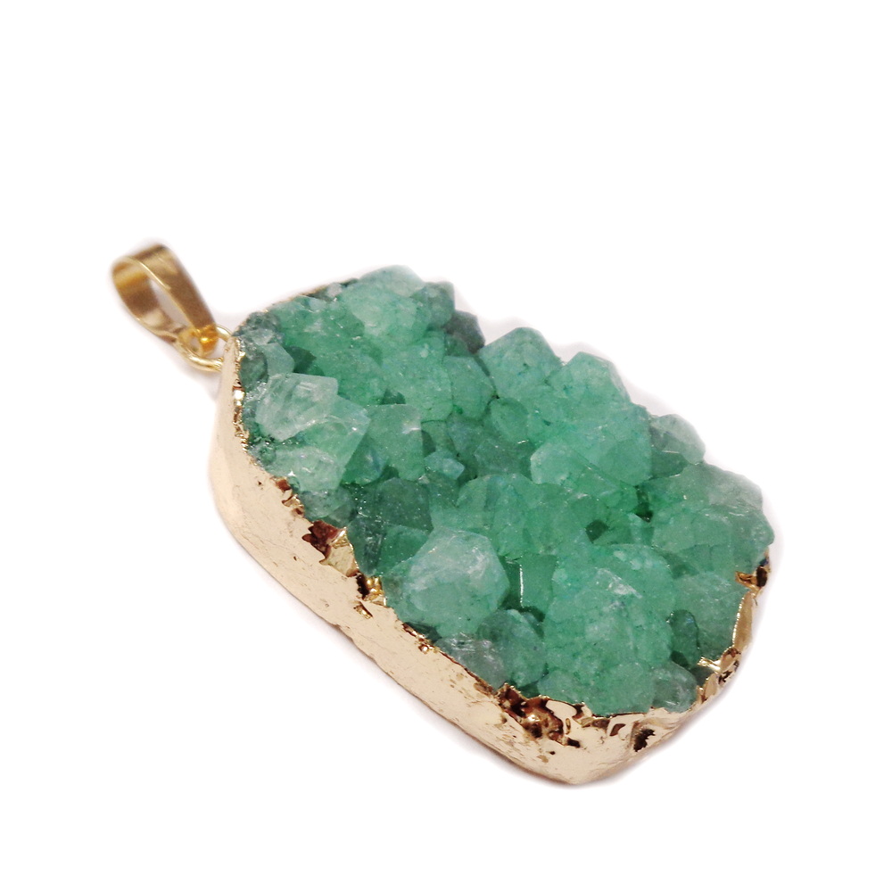 Pandantiv druzy agata verde, electroplacat cu auriu pe margine, 50x26x0~18mm 1 buc