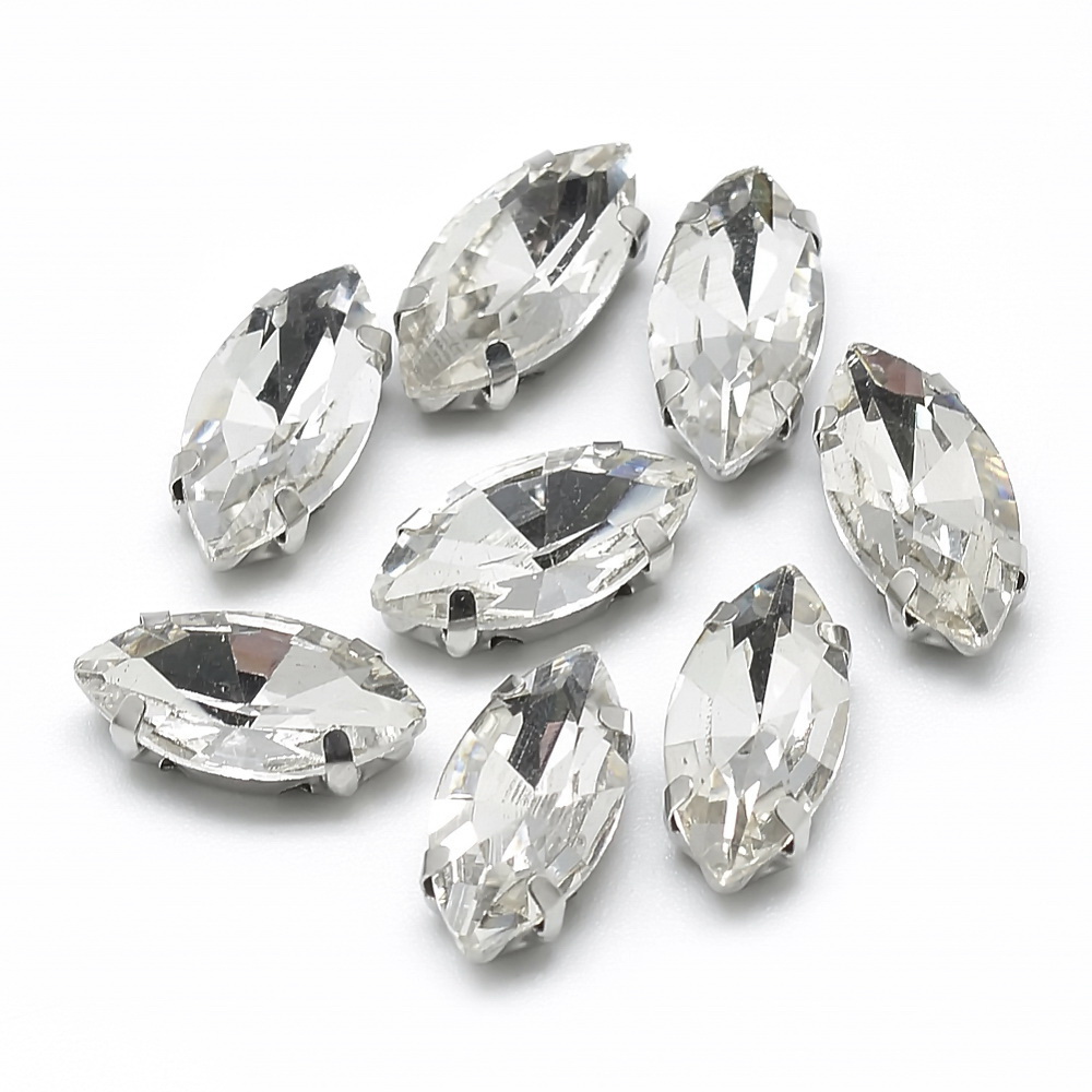 Cristale rhinestone, ochi de cal, transparente, de cusut, 10x5x4mm 1 buc