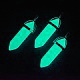Pandantiv piatra sintetica fosforescenta verde, 38x8mm cu agatatoare argintiu inchis 1 buc