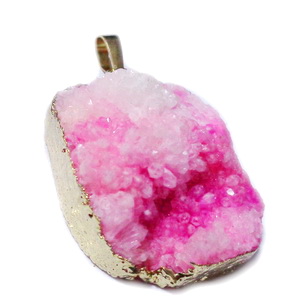 Pandantiv druzy agate, roz cu alb, placat auriu pe margine, 45x31x13mm