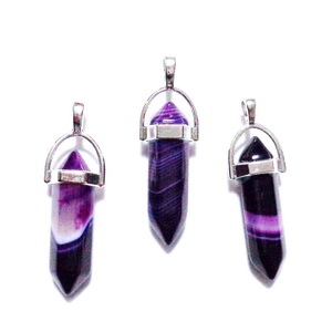 Pandantiv agat  striped, violet, 38x8mm cu agatatoare argintiu inchis