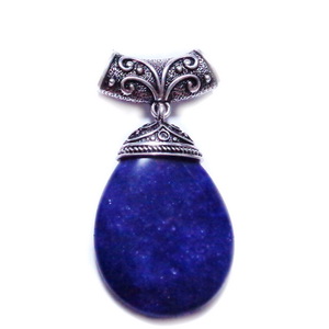 Pandantiv lapis lazuli cu accesoriiu argintiu antic, lacrima 43x30x8mm