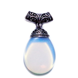 Pandantiv opal cu accesoriiu argintiu antic, lacrima 43x30x8mm