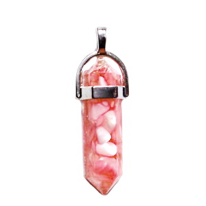 Pandantiv rasina roz cu chips in interior, , 41x8mm cu agatatoare argintiu inchis 1 buc