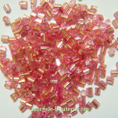 Margele tubulare, roz cu interior argintiu, 3 mm