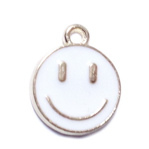 Pandantiv metalic emailat, auriu cu alb, SMILE, 15x12x1.5 mm