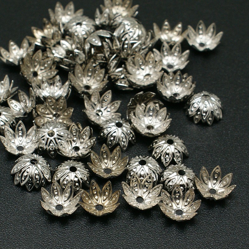 100 buc capacel filigran, argintiu inchis, 10x4 mm(oxidate) 1 set