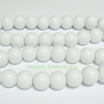 Margele sticla sferice, albe, 8mm 10 buc