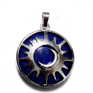 Pandantiv argintiu inchis, soare si luna, cabochon lapis lazuli,  31x27.5x8mm 1 buc